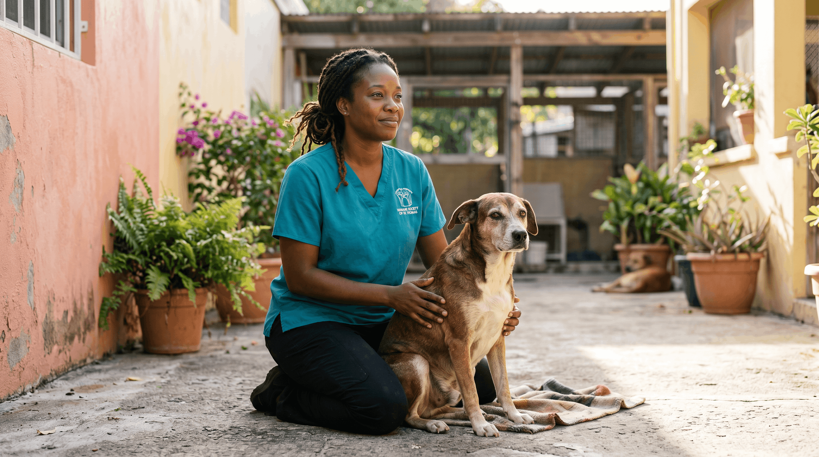 An HSSTT staff member with a rescued shelter dog